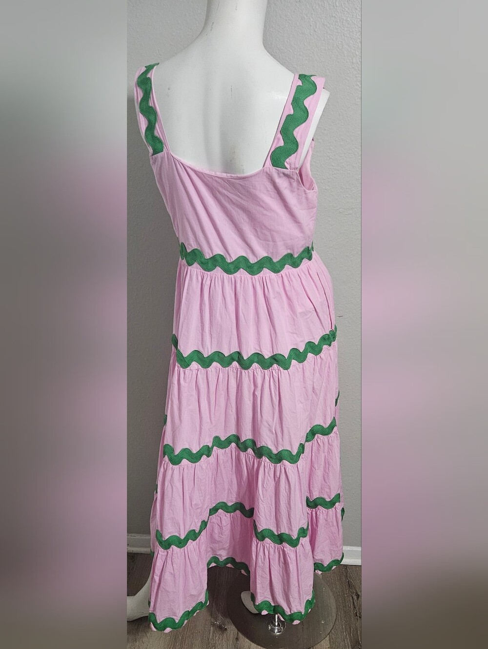 Merci Pink & Green Ric Rac Maxi Dress Size S - Picture 3 of 8